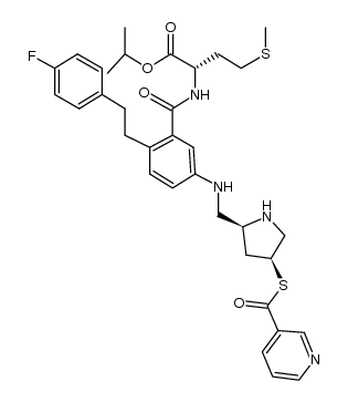 N-[2-[2-(4-氟苯基)乙基]-5-[[[(2S,4S)-4-[(3-吡啶羰基)硫代]-2-吡咯啉]甲基]氨基]苄基]-L-蛋氨酸 1-甲基乙酯结构式