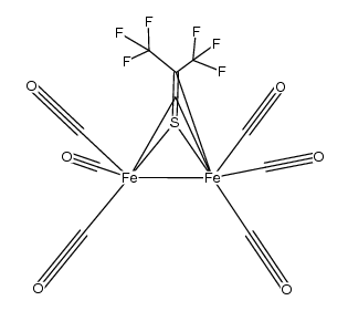 {bis(trifluormethyl)thioketene}-hexacaebonyl-diiron Structure