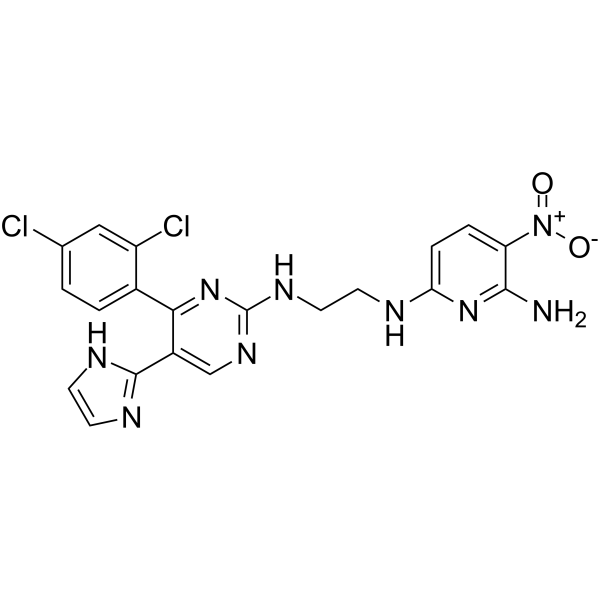 N2-(2-((4-(2,4-二氯苯基)-5-(1H-咪唑-2-基)嘧啶-2-基)氨基)乙基)-5-硝基吡啶-2,6-二胺结构式