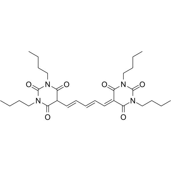 1,3-二丁基-5-[5-(1,3-二丁基六氢-2,4,6-三氧代-5-嘧啶基)-2,4-戊二烯-1-亚基]-2,4,6(1H,3H,5H)嘧啶三酮结构式