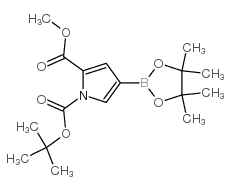 1-叔丁基 2-甲基 4-(4, 4, 5, 5-四甲基-1, 3, 2-二氧硼杂环戊烷-2-基)-1H-吡咯-1, 2-二羧酸酯结构式