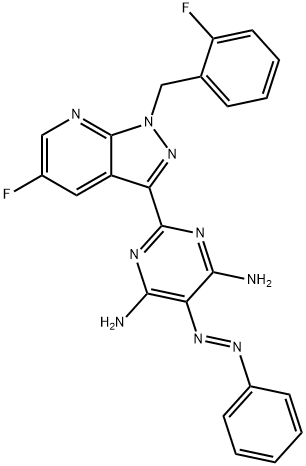 2-(5-氟-1-(2-氟苄基)-1H-吡唑并[3,4-B]吡啶-3-基)-5-(苯二氮基)嘧啶-4,6-二胺结构式