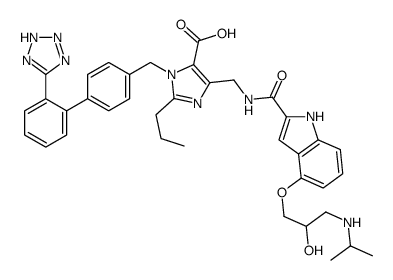 5-[[[4-[2-hydroxy-3-(propan-2-ylamino)propoxy]-1H-indole-2-carbonyl]amino]methyl]-2-propyl-3-[[4-[2-(2H-tetrazol-5-yl)phenyl]phenyl]methyl]imidazole-4-carboxylic acid Structure