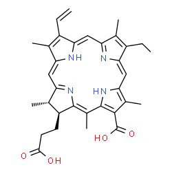 21H,23H-Porphine-7-propanoic acid, 3-carboxy-13-ethenyl-18-ethyl-7,8-dihydro-2,5,8,12,17-pentamethyl-, (7S,8S)- picture