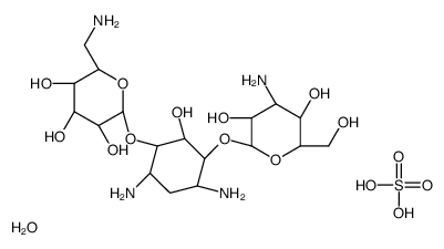(2R,3S,4S,5R,6R)-2-(aminomethyl)-6-[(1R,2R,3S,4R,6S)-4,6-diamino-3-[(2S,3R,4S,5S,6R)-4-amino-3,5-dihydroxy-6-(hydroxymethyl)oxan-2-yl]oxy-2-hydroxycyclohexyl]oxyoxane-3,4,5-triol,sulfuric acid,hydrate结构式