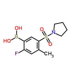(2-fluoro-4-methyl-5-(pyrrolidin-1-ylsulfonyl)phenyl)boronic acid structure
