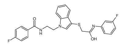 4-fluoro-N-[2-[3-[2-(3-fluoroanilino)-2-oxoethyl]sulfanylindol-1-yl]ethyl]benzamide Structure