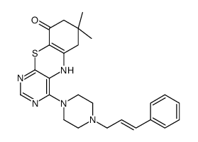 7,7-dimethyl-4-[4-(3-phenylprop-2-enyl)piperazin-1-yl]-6,8-dihydro-5H-pyrimido[4,5-b][1,4]benzothiazin-9-one结构式