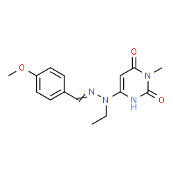 4-methoxybenzaldehyde ethyl(1-methyl-2,6-dioxo-1,2,3,6-tetrahydropyrimidin-4-yl)hydrazone structure