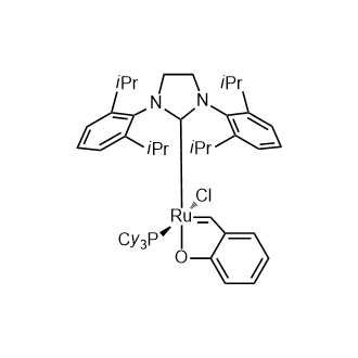 [1,3-Bis(2,6-di-i-propylphenyl)imidazolidin-2-ylidene)(tricyclohexylphosphine)-(2-oxobenzylidene)ruthenium(II) Structure