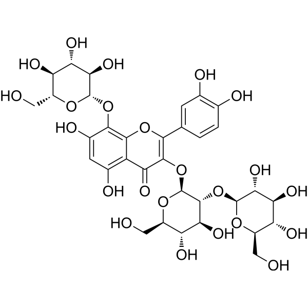 棉花皮素-3-槐二糖-8-葡萄糖苷结构式