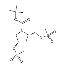 (2S,4R)-4-methanesulfonyloxy-2-methanesulfonyloxymethylpyrrolidine-1-carboxylic acid tert-butyl ester结构式
