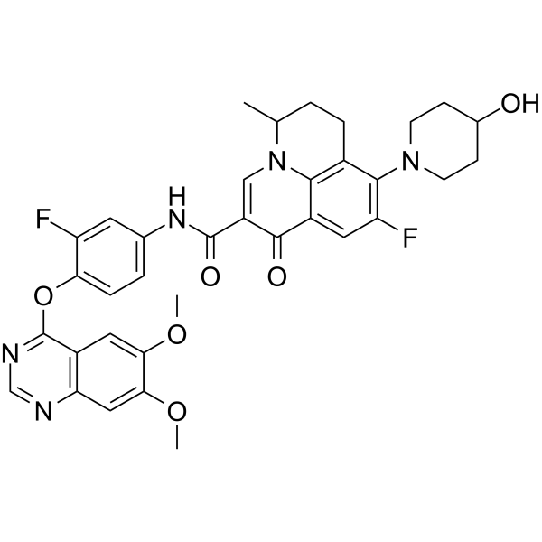 N-[4-[(6,7-二甲氧基-4-喹唑啉基)氧基]-3-氟苯基]-9-氟-6,7-二氢-8-(4-羟基-1-哌啶基)-5-甲基-1-氧代-1H,5H-苯并[ij]喹嗪-2-甲酰胺结构式