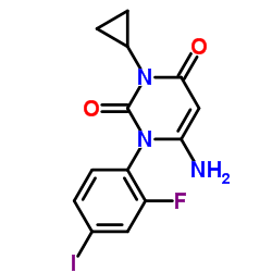 6-氨基-3-环丙基-1-(2-氟-4-碘苯基)嘧啶-2,4(1H,3H)-二酮结构式