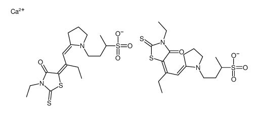 calcium bis[2-[2-(3-ethyl-4-oxo-2-thioxothiazolidin-5-ylidene)butylidene]-alpha-methylpyrrolidine-1-propanesulphonate] structure