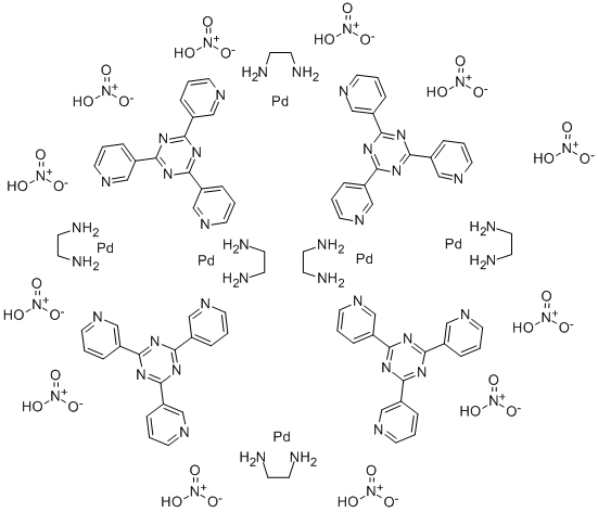 六(1,2-乙二胺)四[MU3-[2,4,6-三(3-吡啶基)-1,3,5-三嗪]]六钯十二硝酸盐结构式