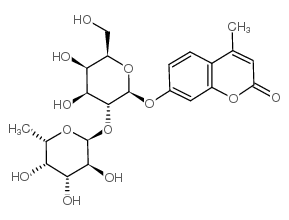 4-甲基香豆素基-2-氧-(α-L-吡喃岩藻糖基)-β-D-吡喃半乳糖苷结构式