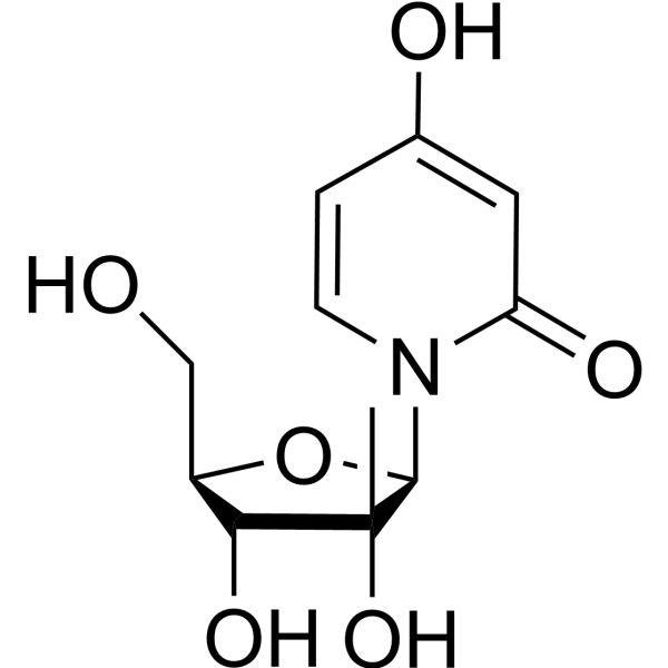 4-羟基-1-(2-C-甲基-BETA-D-呋喃核糖基)-2(1H)-吡啶酮结构式