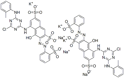 5-[[4-氯-6-[(2-甲基苯基)氨基]-1,3,5-三嗪-2-基]氨基O]-4-羟基-3-[(2-磺苯基)偶氮]-2,7-萘二磺酸钾钠结构式