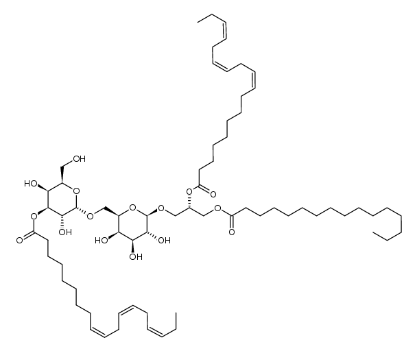 (2S)-1-O-palmitoyl-2-O-linolenoyl-3-O-[α-D-galactopyranosyl-(1''->6')-(3''-O-linolenoyl)-β-D-galactopyranosyl]glycerol结构式
