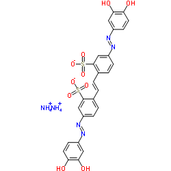 Benzenesulfonic acid,2,2'-(1,2-ethenediyl)bis[5-[2-(3,4-dihydroxyphenyl)diazenyl]-, ammonium salt(1:2) Structure