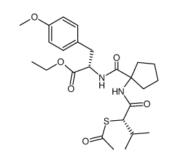 N-[[1-[[(S)-2-(acetylthio)-3-methyl-1-oxobutyl]amino]-1-cyclopentyl]carbonyl]-O-methyl-L-tyrosine ethyl ester结构式