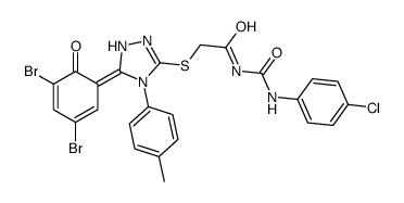 N-[(4-chlorophenyl)carbamoyl]-2-[[(5Z)-5-(3,5-dibromo-6-oxocyclohexa-2,4-dien-1-ylidene)-4-(4-methylphenyl)-1H-1,2,4-triazol-3-yl]sulfanyl]acetamide结构式