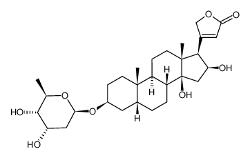 (3beta,5beta,16beta)-3-[(2,6-dideoxy-beta-D\-ribo-hexopyranosyl)oxy]-14,16-dihydroxycard-20(22)-enolide Structure