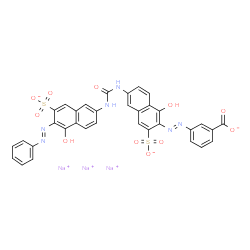 trisodium 3-[[1-hydroxy-6-[[[[5-hydroxy-6-(phenylazo)-7-sulphonato-2-naphthyl]amino]carbonyl]amino]-3-sulphonato-2-naphthyl]azo]benzoate结构式