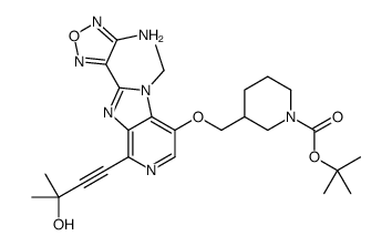 2-Methyl-2-propanyl 3-({[2-(4-amino-1,2,5-oxadiazol-3-yl)-1-ethyl -4-(3-hydroxy-3-methyl-1-butyn-1-yl)-1H-imidazo[4,5-c]pyridin-7-y l]oxy}methyl)-1-piperidinecarboxylate结构式