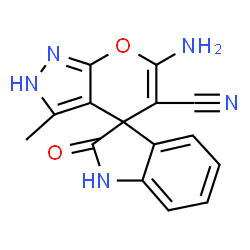 6'-amino-3'-methyl-2-oxo-1,2-dihydro-1'H-spiro[indole-3,4'-pyrano[2,3-c]pyrazole]-5'-carbonitrile结构式