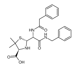 [2R-[2α(R*),4β]]-5,5-dimethyl-2-[2-oxo-1-[(phenylacetyl)amino]-2-[(phenylmethyl)amino]ethyl]-4-thiazolidinecarboxylic acid结构式