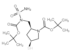 (2S,4S)-2-[[(氨基磺酰基)(叔丁氧羰基)氨基]甲基]-4-巯基-1-吡咯烷羧酸叔丁酯结构式
