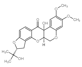 (1)Benzopyrano(3,4-b)furo(2,3-h)(1)benzopyran-6(6aH)-one, 1,2,12,12a-t etrahydro-6a-hydroxy-2-(1-hydroxy-1-methylethyl)-8,9-dimethoxy-, (2R-( 2alpha,6aalpha,12aalpha)) Structure