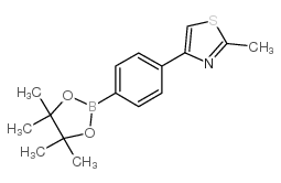 2-甲基-4-[4-(4,4,5,5-四甲基-1,3,2-二噁硼烷-2-基)苯基]-1,3-噻唑结构式