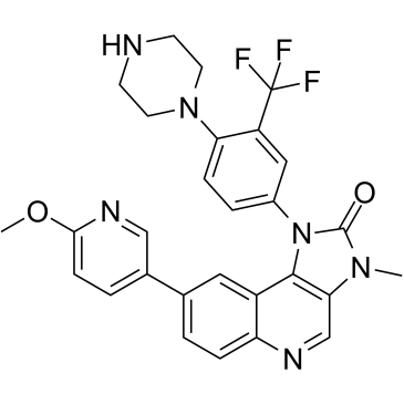 8-(6-甲氧基吡啶-3-基)-3-甲基-1-[4-(哌嗪-1-基)-3-三氟甲基苯基]-1,3-二氢咪唑并[4,5-c]喹啉-2-酮结构式