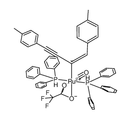 carbonyl(η1-1,4-di-p-tolylbut-1-en-3-yn-2-yl)trifluoroacetatobis(triphenylphosphine)ruthenium(II) Structure