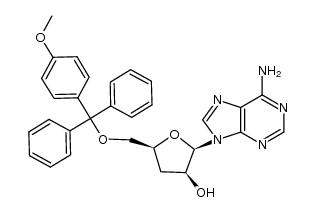 9-[5-O-(monomethoxytrityl)-3-deoxy-β-D-threo-pentofuranosyl]adenine结构式