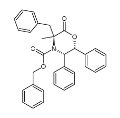 (3S,5S,6R)-4-(benzyloxycarbonyl)-5,6-diphenyl-3-methyl-3-(phenylmethyl)-2,3,5,6-tetrahydro-4H-1,4-oxazin-2-one结构式