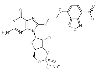 8-(2-[7-nitro-4-benzofurazanyl]aminoethylthio]guanosine-3',5'-cyclic monophosphate sodium salt Structure