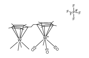 ditungsten(methyl)5(tricarbonyl){η5,η5-bis(tetramethylcyclopentadienyl)CH2CH2}(PF6) Structure