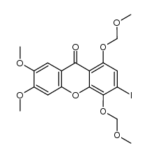3-iodo-6,7-dimethoxy-1,4-bis(methoxymethoxy)-9H-xanthen-9-one结构式