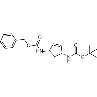 N-[(1R,4S)-4-(苄氧羰基氨基)环戊-2-烯-1-基]氨基甲酸叔丁酯结构式