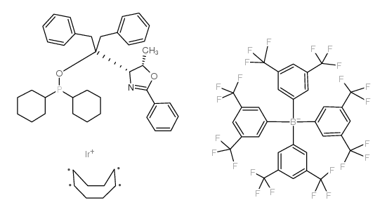 ((4s,5s)-(-)-o-[1-benzyl-1-(5-methyl-2-phenyl-4,5-dihydrooxazol-4-yl)-2-phenylethyl]-dicyclohexyl-phosphinite)(1,5-cod)iridium (i) tetrakis(3,5-bis(trifluoromethyl)phenylborate Structure