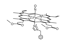 nitrosyl(protoporphyrin IX dimethyl esterato)iron(II) 1-benzylimidazole complex Structure