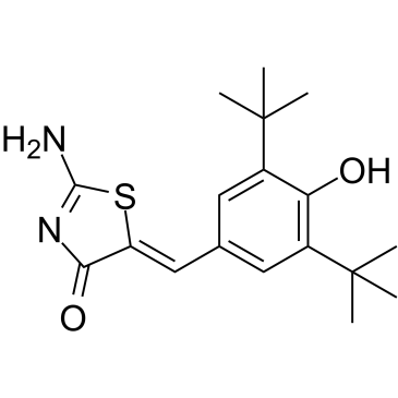 (5Z)-2-氨基-5-[(4-羟基-3,5-二叔丁基苯基)亚甲基]-1,3-噻唑-4-酮结构式