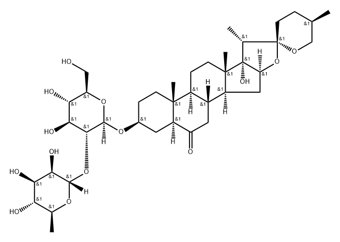 Spirostan-6-one, 3-[[2-O-(6-deoxy-α-L-mannopyranosyl)-β-D-glucopyranosyl]oxy]-17-hydroxy-, (3β,5α,25R)- Structure