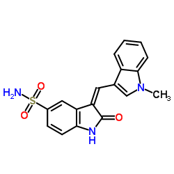 3-[(1-methyl-3-indolyl)methylidene]-2-oxo-1H-indole-5-sulfonamide结构式