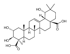 2α,3β,19α-Trihydroxyolean-12-ene-24,28-dioic acid结构式