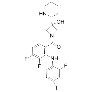 [3,4-二氟-2-[(2-氟-4-碘苯基)氨基]苯基][3-羟基-3-[(2R)-2-哌啶基]-1-氮杂环丁基]甲酮图片